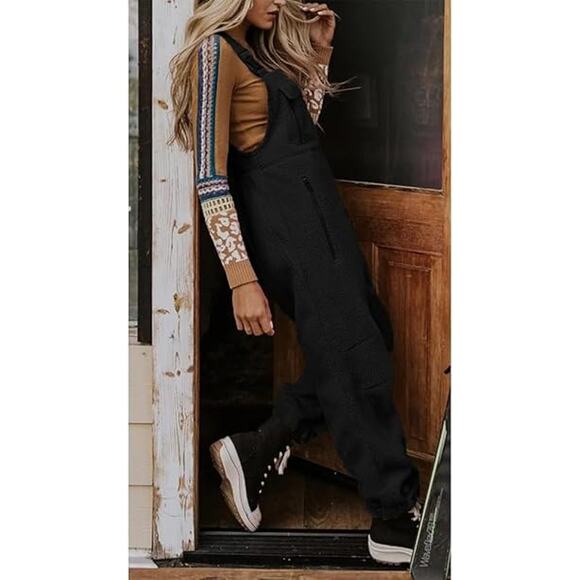 utcoco Womens Fuzzy Fleece Overall Jumpsuits Casual Loose - Picture 3 of 6